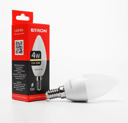 Лампа "Etron Light Power" LED 1-ELP-031 C37 4Вт. 3000K E14 — купити | Канцелярський Сад