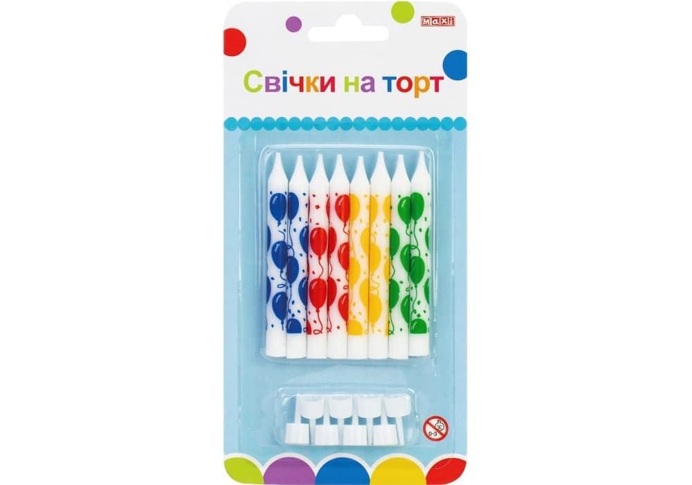 Набір свічок в торт 8шт 8см з підставками №MX627047.F01/Maxi — купити | Канцелярський Сад