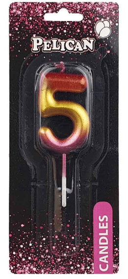 Свічка в торт "Цифра-5" райдужна 4,5см №864565/Pelican — купити | Канцелярський Сад