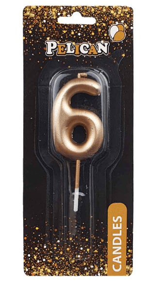 Свічка в торт "Цифра-6" золото 4,5см №864516/Pelican — купити | Канцелярський Сад