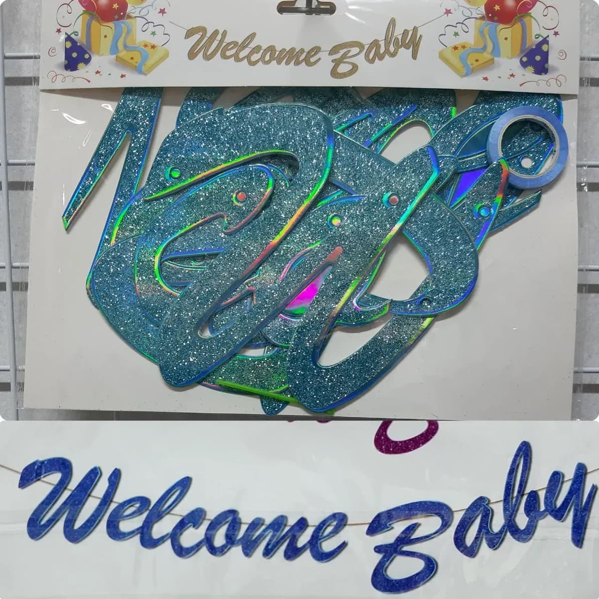 Гірлянда "Welcome baby" блакитний глітер №16238 — купити | Канцелярський Сад