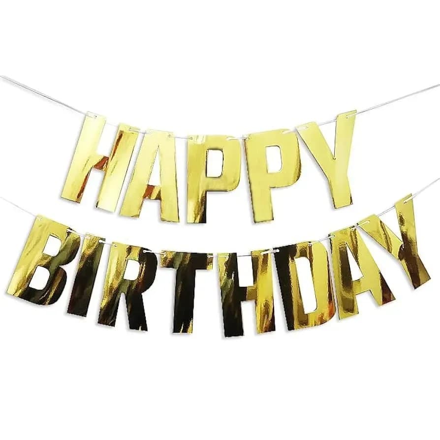 Гірлянда "Happy Birthday" друковані літери золото №16223 — купити | Канцелярський Сад