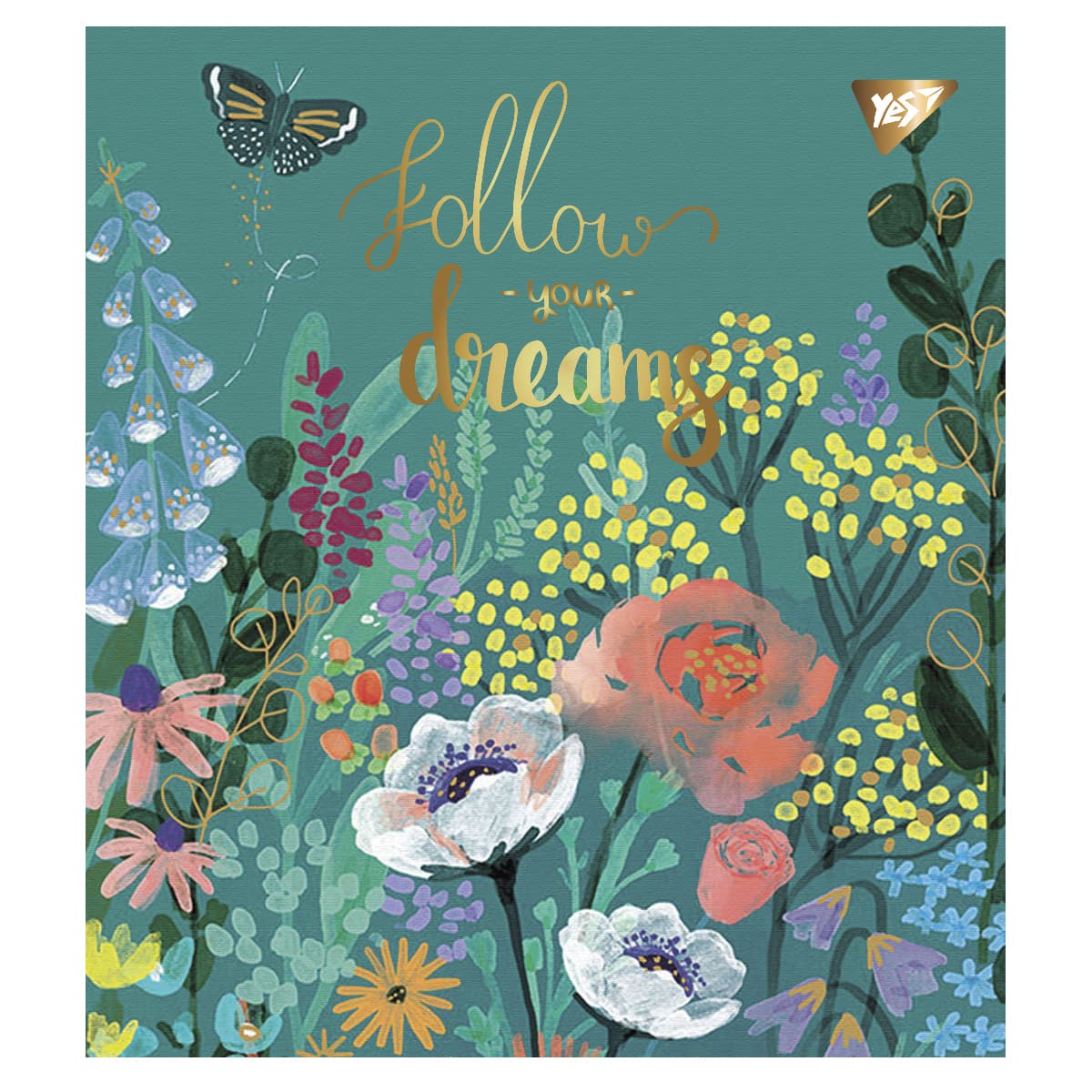 Зошит А5 YES 48арк. кліт. мат. ВДЛ+ УФ-виб+Pantone Gold "Follow your dreams" №766872 — купити | Канцелярський Сад