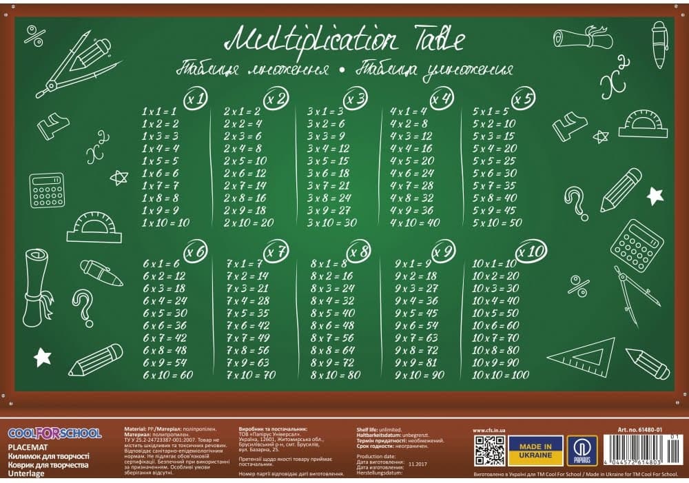 Підкладка для столу "CoolForSchool/Maxi"№CF61480-01/MX61480-01 Таблиця множення А3 — купити | Канцелярський Сад