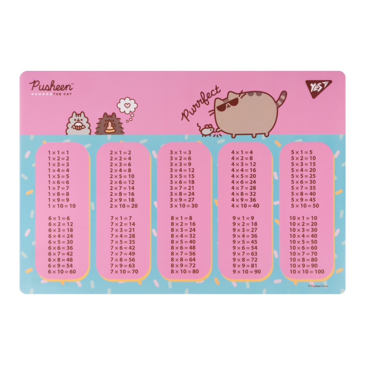 Підкладка для столу "Yes" №492256 Pusheen. Purrfect Таблиця множення 42,5х29,5см — купити | Канцелярський Сад