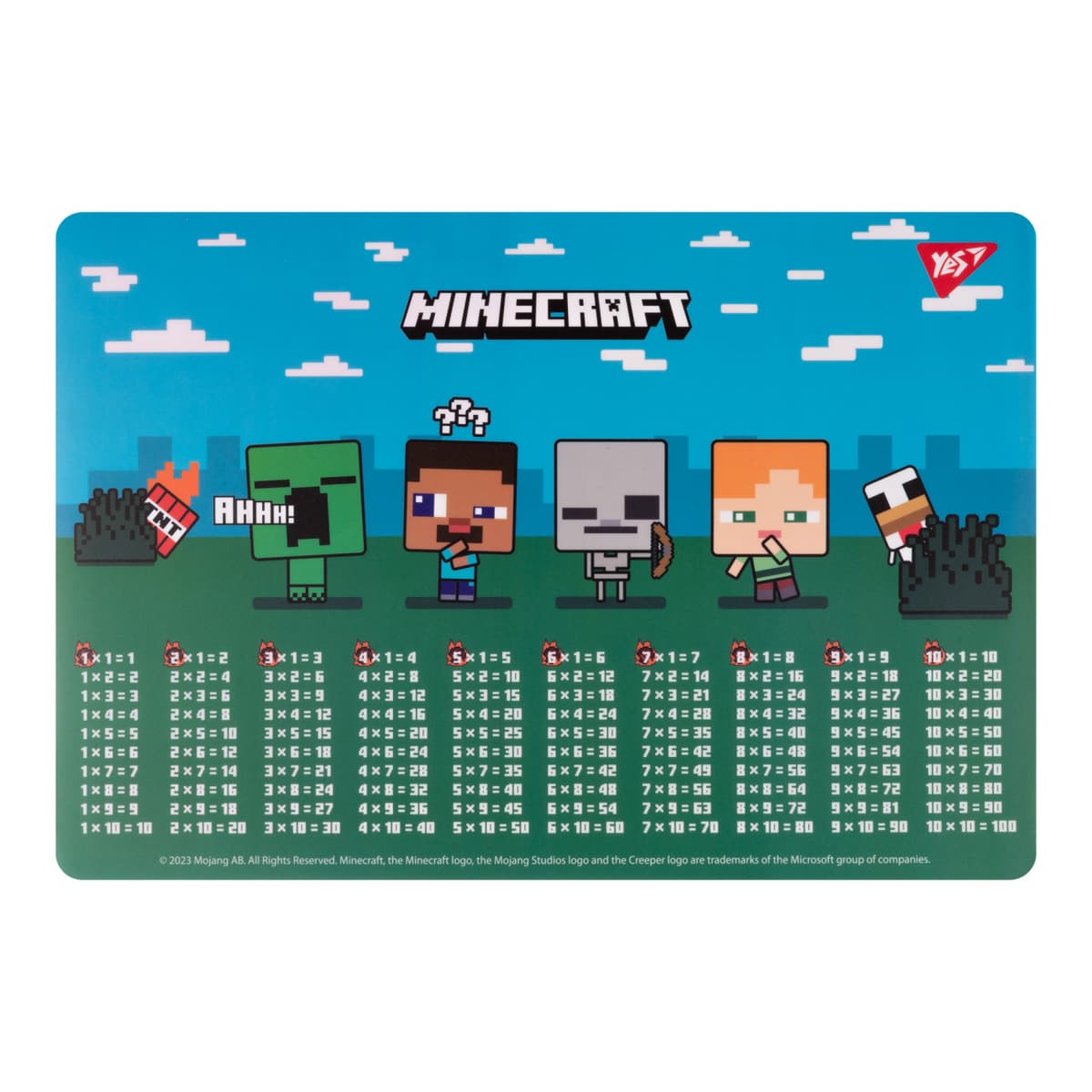 Підкладка для столу "Yes" №492261 Minecraft. Boom Таблиця множення 42,5х29,5см — купити | Канцелярський Сад