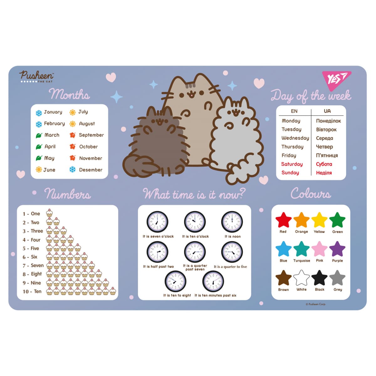 Підкладка для столу "Yes" №492321 Pusheen табл. англ. блакитна — купити | Канцелярський Сад