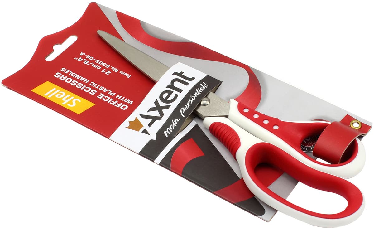Ножиці офісн. "Axent" №6305-06 21см Shell біл.-червоні — купити | Канцелярський Сад