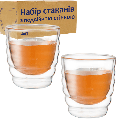 Набір стаканів скло (2шт) 200мл з подвійною стійкою №202-7/S&T — купити | Канцелярський Сад
