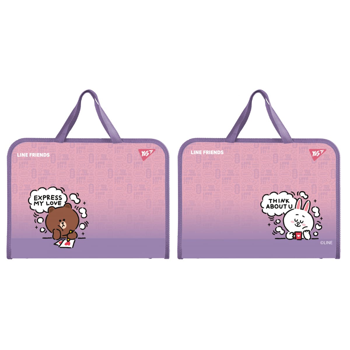 Папка-портфель "Yes" №492315 Line Friends на блиск. з ручками — фото товару | Канцелярський Сад