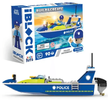 Конструктор "IBlock Junior" Police Motorboat,90дет.,в кор-ці,24х16х6см №KH41/002/2(18) КІ — купити | Канцелярський Сад