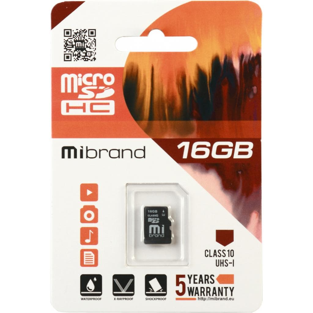 Карта пам`яті 16Gb Micro-SDHC(UHS-1) Mibrand class10 №1901 — купити | Канцелярський Сад