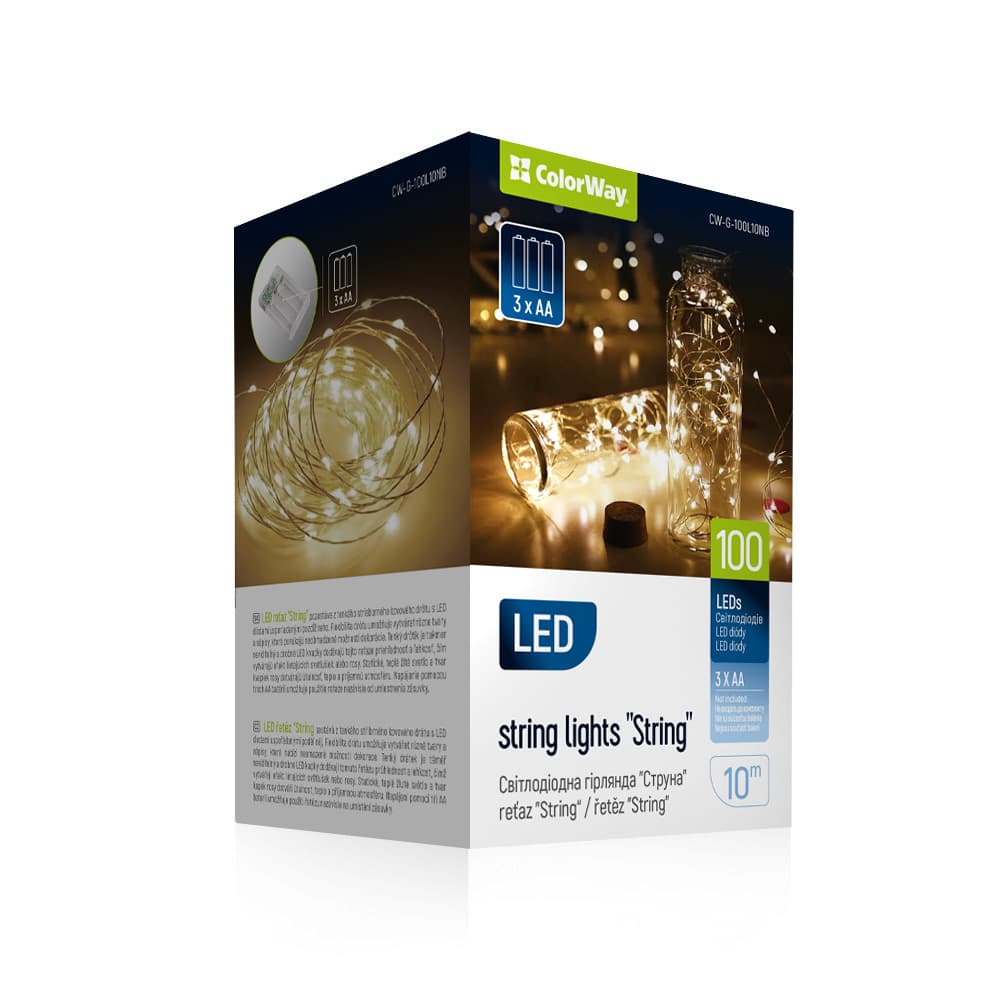 Гірлянда-струна на бат-ці 3AA ColorWay 100LED теплий L-10м №CW-G-100L10NB — купити | Канцелярський Сад