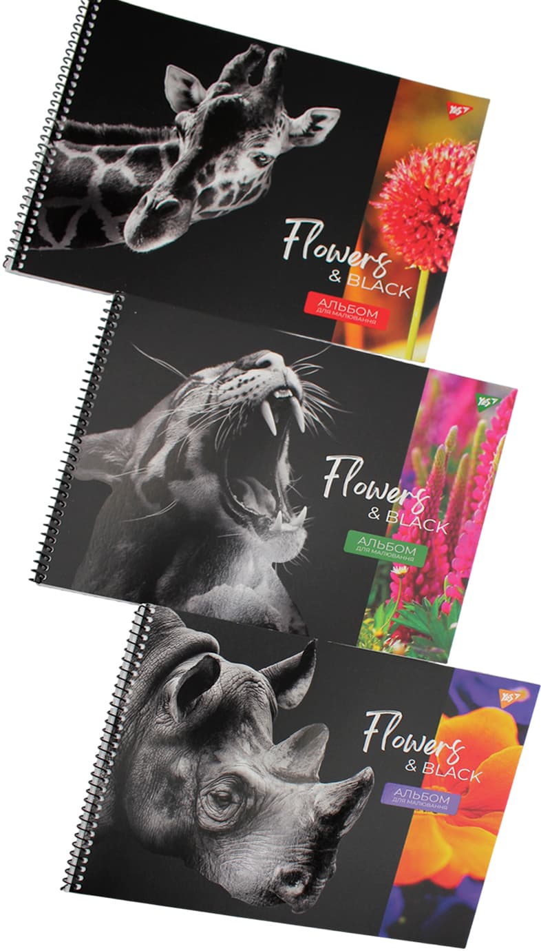 Альбом для малюв. на пруж. 20/120 А4 "Flowers&Black" виб.гібрід.лак №130550/Yes — купити | Канцелярський Сад