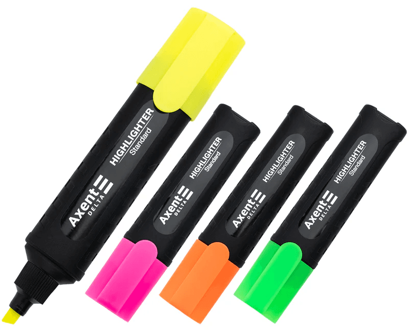 Набір текстмаркерів "Axent" №D2505-40 клин. Delta Highlighter Standard (4шт) 1-5мм — фото товару | Канцелярський Сад