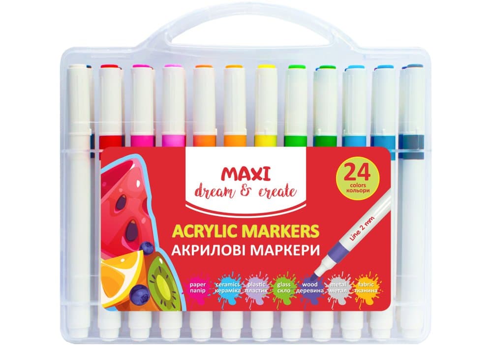 Набір маркерів акрил. "Maxi" №MX15257 24кольор. 2мм — купити | Канцелярський Сад