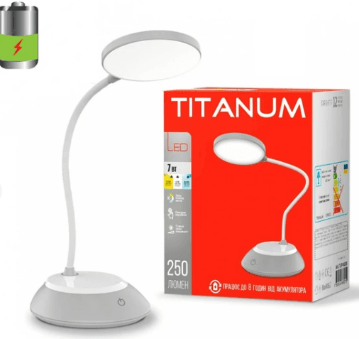 Лампа наст. LED Titanum акум. TLTF-022G 7W 2700-6000K USB grey — купити | Канцелярський Сад