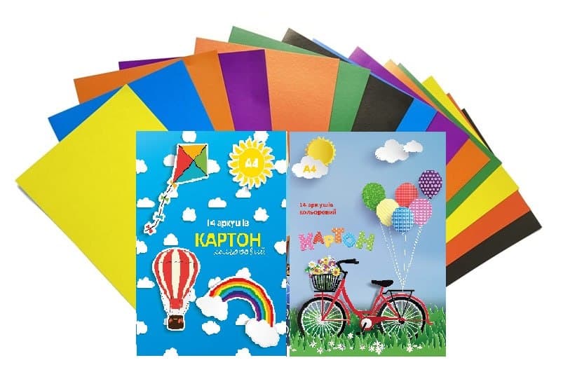 Картон кольор. А4 14арк. (7кольор.) поліетилен/Тетрада — купити | Канцелярський Сад