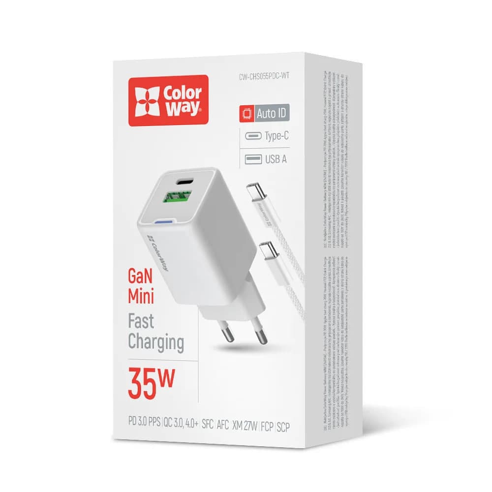 Зарядний пристрій ColorWay Gan Mini 35W PD Type-C + USB QC4.0 — купити | Канцелярський Сад