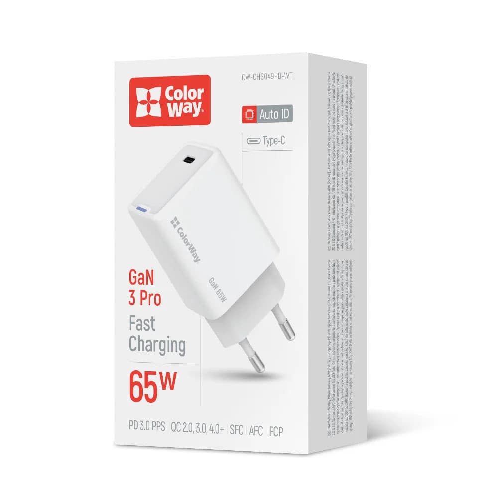 Зарядний пристрій Colorway Gan Mini 65W PD Port PPS Type-C white — купити | Канцелярський Сад