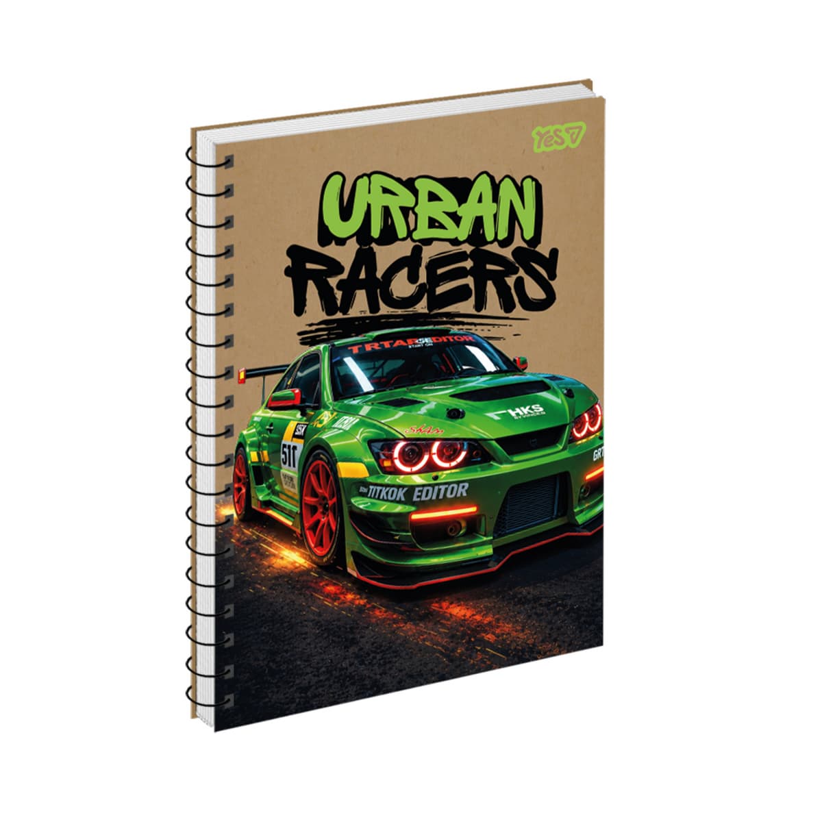 Блокнот пруж. А5 80арк. кліт. крафт Urban green racers №152790/Yes — купити | Канцелярський Сад