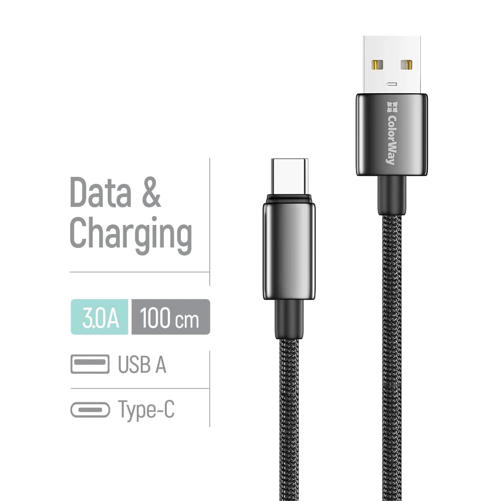 Кабель USB > Type-C Colorway CW-CBUC098-BK 3А 1м чорний — купити | Канцелярський Сад