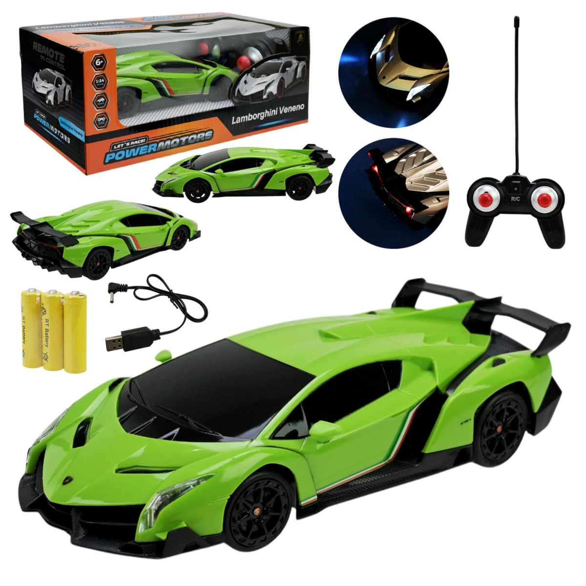 Машина RK "Lamborghini Veneno" (1:24) зелена,світло,в кор-ці,37,5х17,5х13см №PM2410(24) КІ — купити | Канцелярський Сад