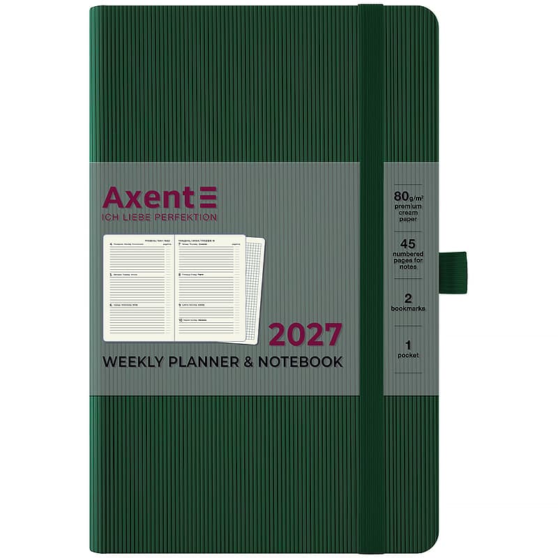 Щотижн. В6 "Axent" дат2027 Partner Lines темно-зелений №8515-27-23-A — купити | Канцелярський Сад