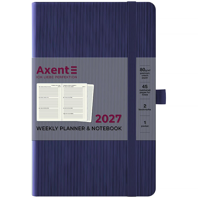 Щотижн. В6 "Axent" дат2027 Partner Lines темно-синій №8515-27-02-A — фото товару | Канцелярський Сад