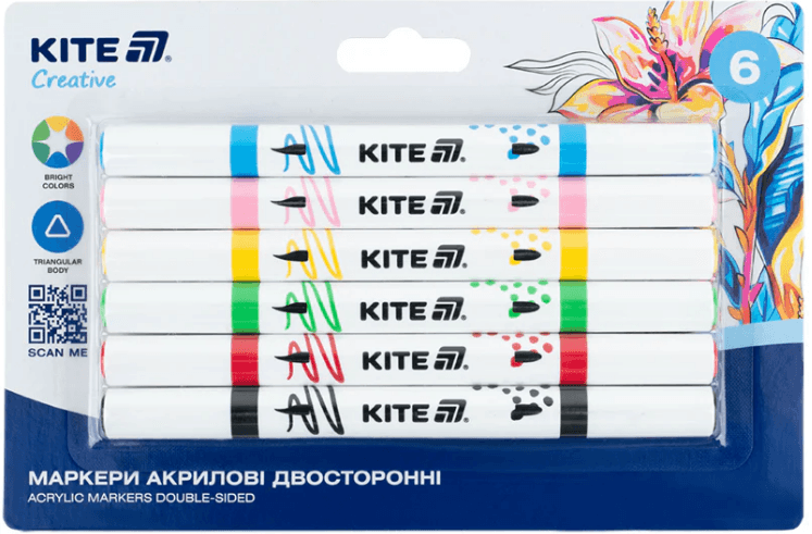 Набір маркерів акрил. двостор. "Kite" Creative №K-1293 6шт — фото товару | Канцелярський Сад