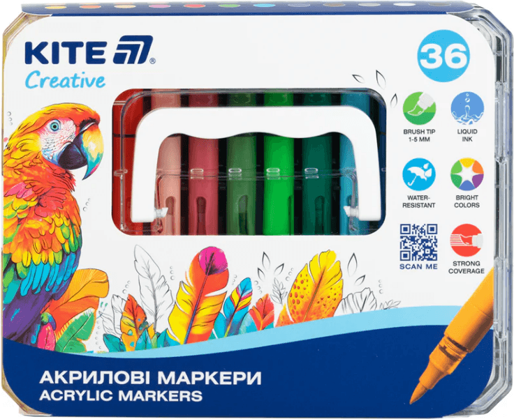 Набір маркерів акрил. "Kite" Creative №K-1163 36шт з рідкими чорнилами — фото товару | Канцелярський Сад