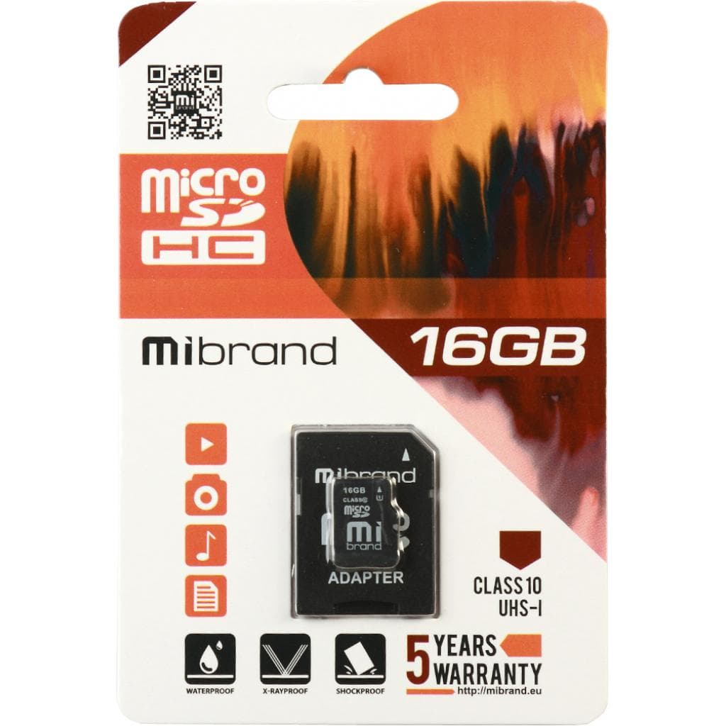 Карта пам`яті 16Gb Micro-SDHC(UHS-1) Wibrand class10 (adapter SD) №1918 — купити | Канцелярський Сад