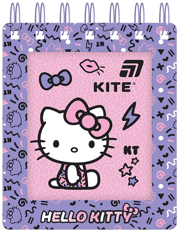 Блокнот пруж. А6 80арк. кліт. карт. обкл. вирубка "Hello Kitty" №HK26-276-1/Kite — купити | Канцелярський Сад