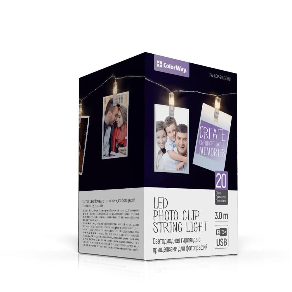 Гірлянда електрич. ColorWay 20LED L-3м з прищіпками для фото,USB №CW-LCP-20L30BU — купити | Канцелярський Сад