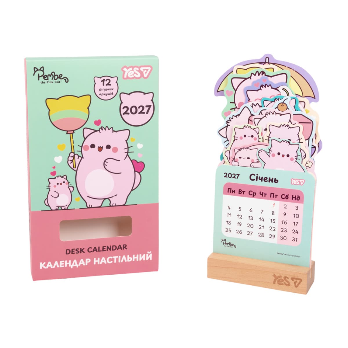 Календар настіл. "Yes" Pembe the Cat на підставці, формовий 2027 №270284 — купити | Канцелярський Сад