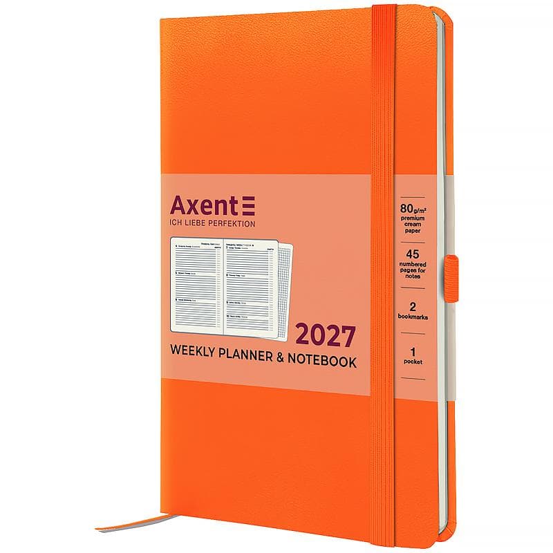 Щотижн. А5 "Axent" дат2027 Partner Strong помаранчевий №8505-27-64-A — купити | Канцелярський Сад