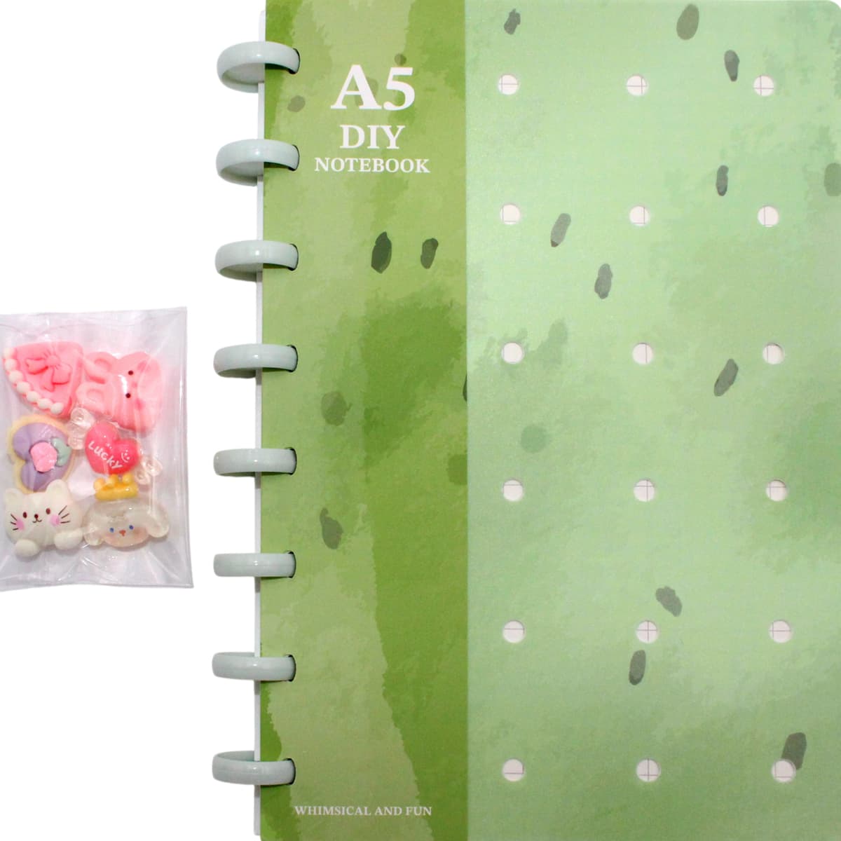 Блокнот пруж. А5 80арк. кліт. пласт. обкл. зелений "Diy Fun" 6аксес. №ZB.12201.4/Zibi — купити | Канцелярський Сад