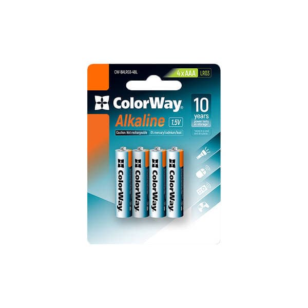 Батарейки ColorWay Alkaline Power LR-03/блістер 4шт — купити | Канцелярський Сад