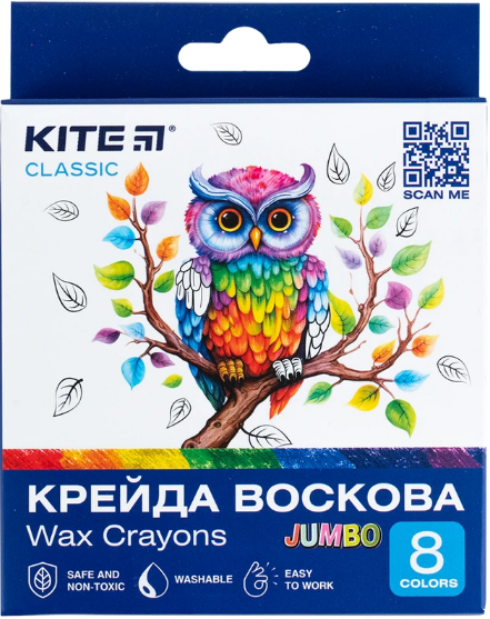 Крейда воск. "Kite" №K-076 8кольор. Jumbo Classic(12)(144) — купити | Канцелярський Сад