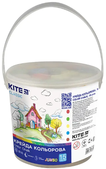 Крейда кольор. "Kite" №K-074 15шт Jumbo Classic у відерці(1)(24) — фото товару | Канцелярський Сад