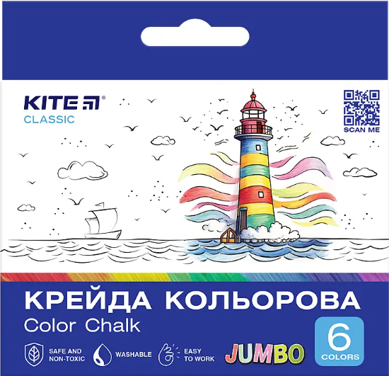 Крейда кольор. "Kite" №K-073 6кольор. Jumbo Classic(20)(60) — фото товару | Канцелярський Сад
