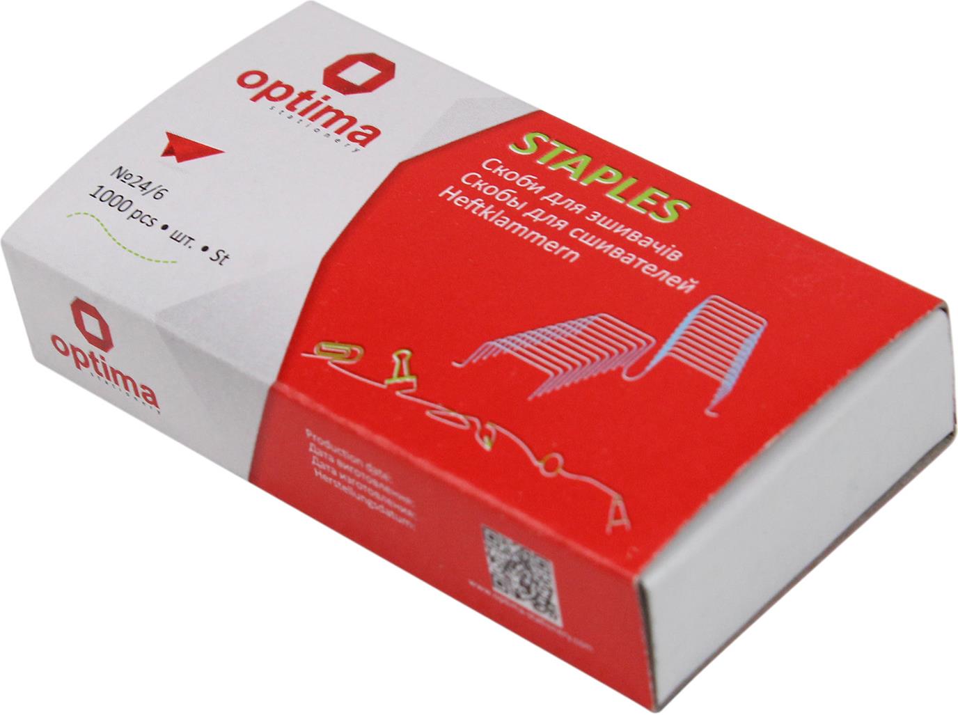 Скоби "Optima" №24/6 мідні №O40354 (10)(500) — фото товару | Канцелярський Сад