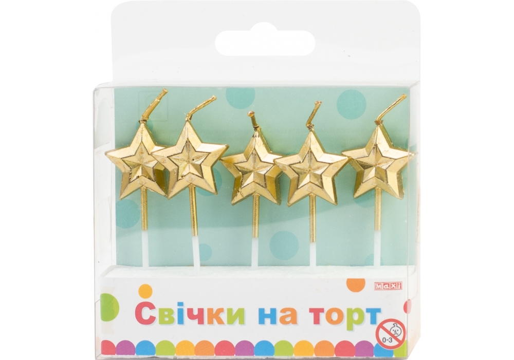 Набір свічок в торт 5шт золотисті №MX629250G/Maxi/(24) — купити | Канцелярський Сад