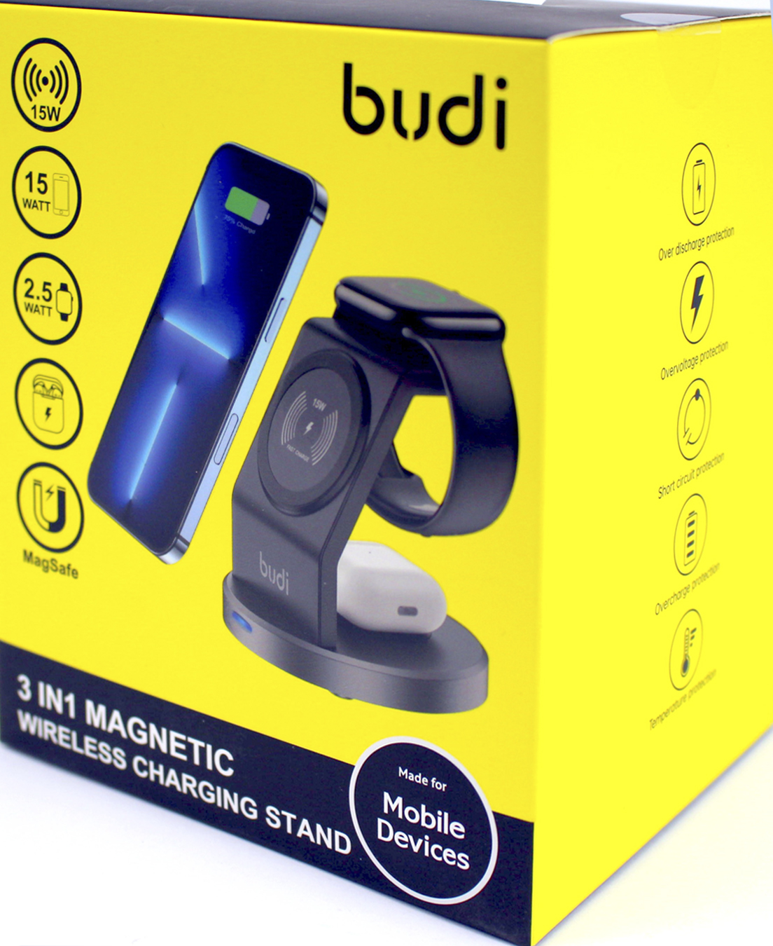 Зарядний пристрій індукційний Budi №WL4200B 3в1 15W швидка зарядка/Breidon/ — фото 4