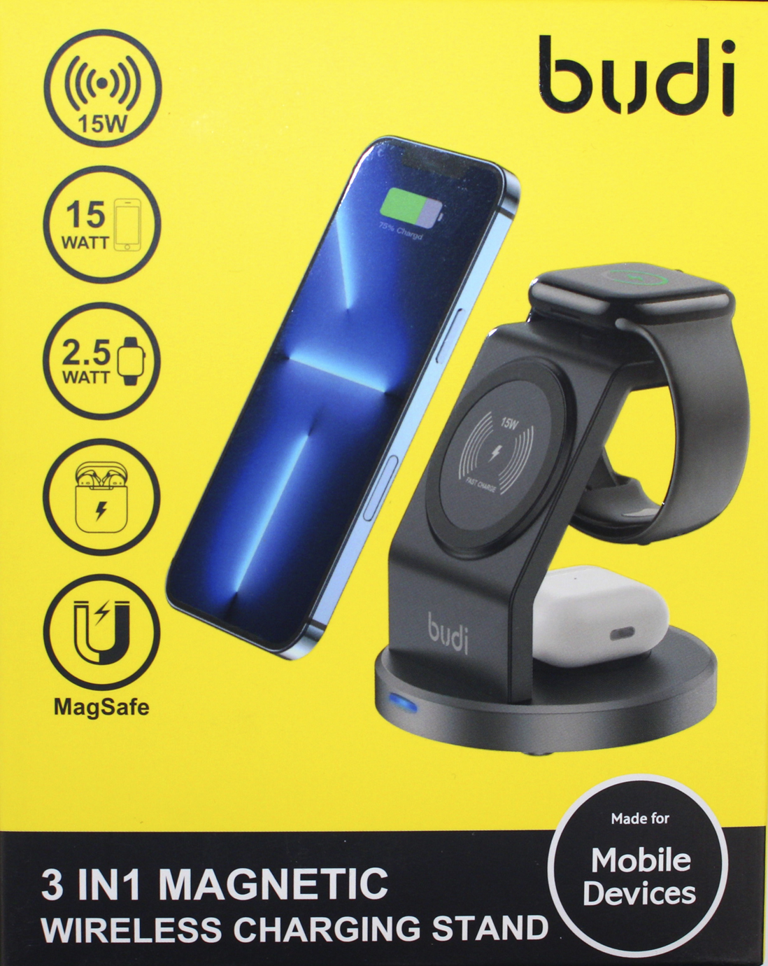 Зарядний пристрій індукційний Budi №WL4200B 3в1 15W швидка зарядка/Breidon/ — фото товару | Канцелярський Сад