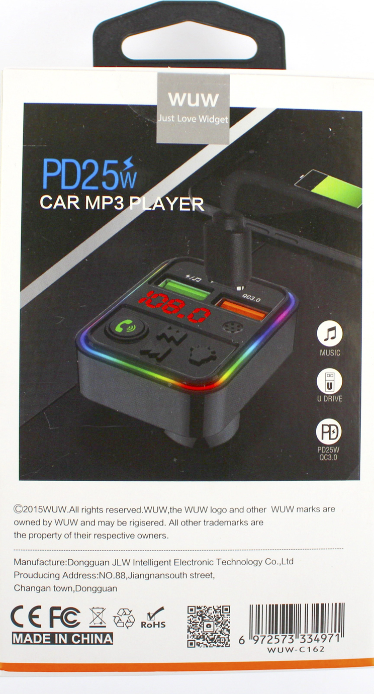 FM модулятор BT WUW №C162 25W 2USB, Type C,швидка зарядка/Breidon/ — фото 3