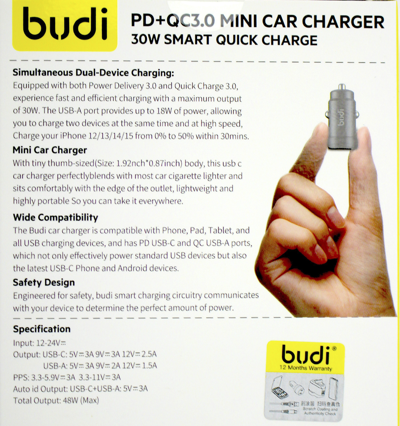 Зарядний пристрій авто Budi №CC602 30W швидка зарядка black/Breidon/ — фото 4