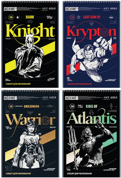 Зошит для малюв. на пруж. 30/100 А4 "DC" УФ лак + глітер №DC24-243/Kite/(12)(96) — купити | Канцелярський Сад