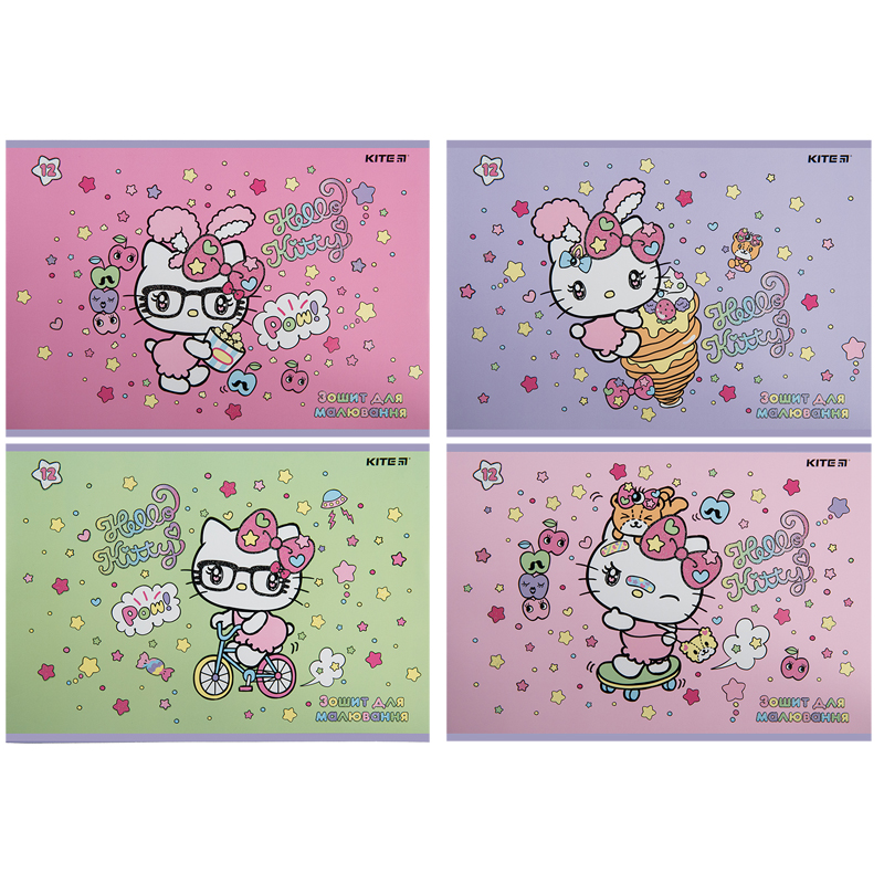 Зошит для малюв. на скобі 12/100 А4 "Hello Kitty" Уф лак+глітер №HK23-241/Kite/(20)(160) — купити | Канцелярський Сад