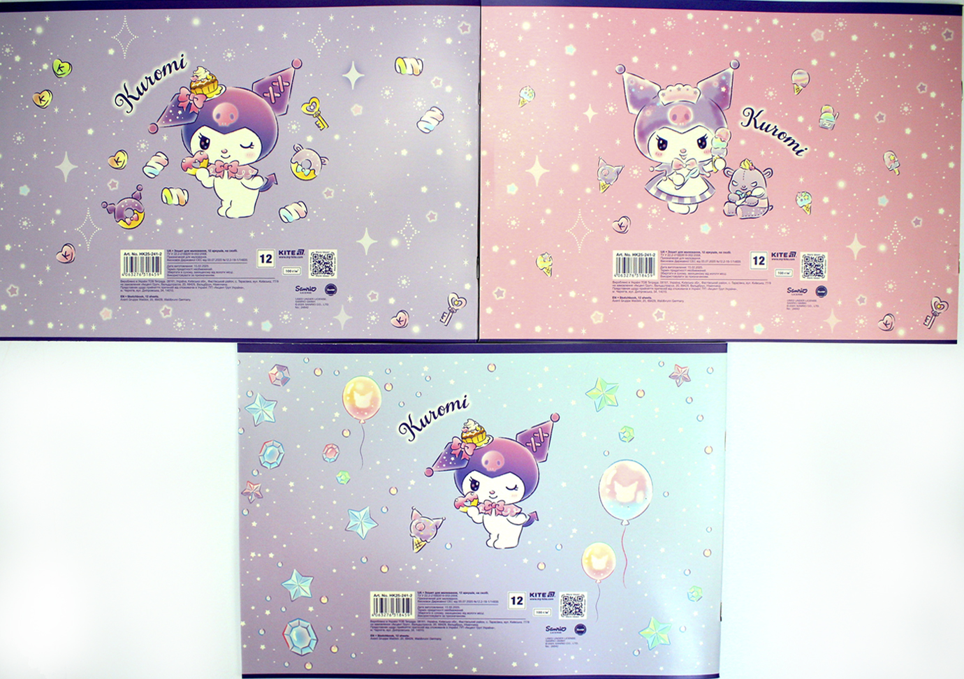 Альбом для малюв. на скобі 12/100 А4 "Kuromi" фольга + УФ лак №HK25-241-2/Kite/(20)(160) — фото 6